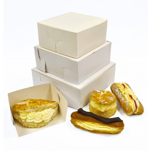 White Cake Boxes 7x7x3" With Hinged Lid